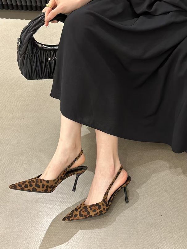 Two Heights ~ French Pointed Leopard Print High Heels Closed Toe Sandals For Women Spring Summer Thin Heel Suede_vogvips.com
