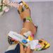 Rhinestone Chunky Floral One-Strap High Heel Sandals For Women Fashion Outdoor Color Block Mid-Heel European And_vogvips.com