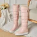 Winter warm pink white snow womens shoes low knee high boots platform plush longboat MUJI black 34-43 240930_vogvips.com