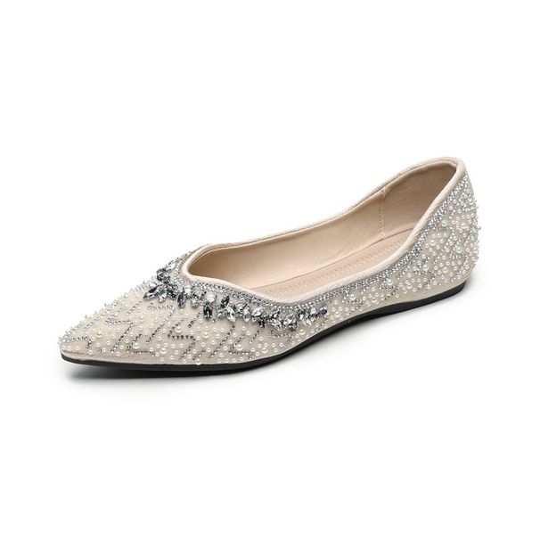 French Pointed Single Shoes Women's Flat Bottom Shallow Mouth Rhinestone Wedding Shoes With Skirt Temperament Women's Shoes_vogvips.com