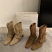 2024 Korean Version New Niche Design Versatile French Short Small Square Toe Chunky Heel Melad Mid-Calf Women's Boots_vogvips.com