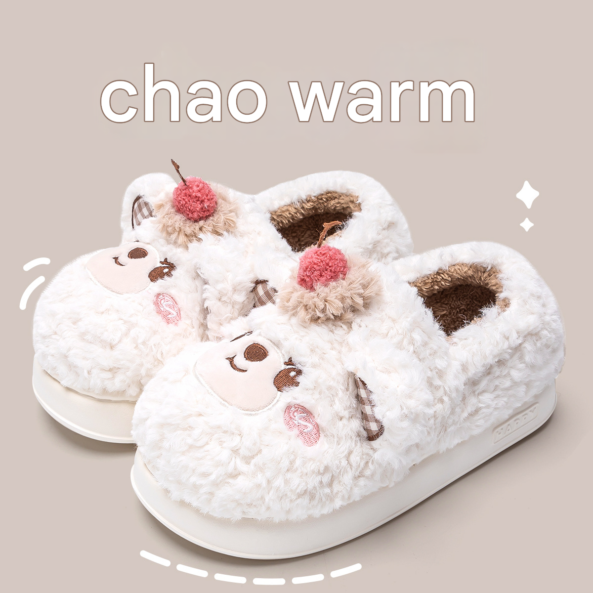 MTX Cartoon Bear Cotton Shoes Men Indoor Non-Slip Warm Couple Home Use Closed-Back Soft Sole Winter Style Furry Slippers For_vogvips.com