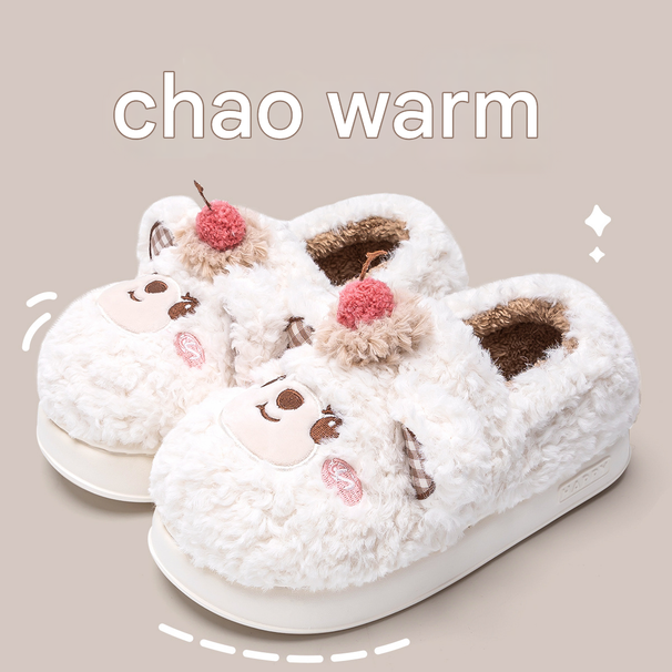 MTX Cartoon Bear Cotton Shoes Men Indoor Non-Slip Warm Couple Home Use Closed-Back Soft Sole Winter Style Furry Slippers For_vogvips.com
