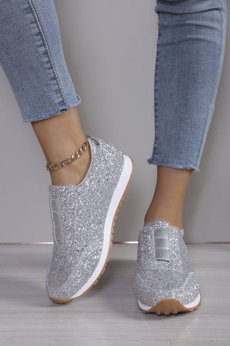 Large Size Sequined Sports For Women, Spring 2026 New Fashionable Casual Single Shoes, Comfortable And Lightweight_vogvips.com
