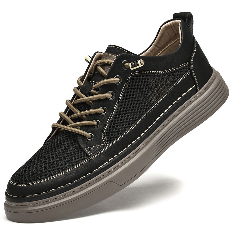 Hollow Men's Shoes Thick Baseplate Shoes Skateboard Shoes Mesh White Shoes Men's Casual Large Size Shoes Men_vogvips.com