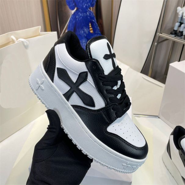Cross-Patterned Sneakers, New Spring/Summer 2026 Model, Celebrity Style, Casual Cowhide Thick-Soled Height-Increasing_vogvips.com