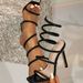 Elegant Snake Wrap Crystal-Embellished Open-Toe Stiletto Heel Sandals For Women - Fashionable & Sexy High Heels With Bow Detail"_vogvips.com
