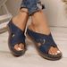 Women's plus Size Wedge Sandals Summer European American Style Open Toe Thick Sole Cross Buckle One Strap Slippers_vogvips.com
