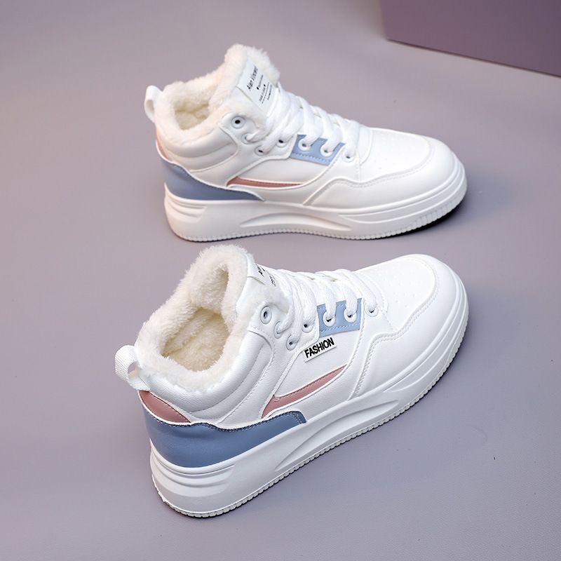 Fleece-Lined Warm Women's Cotton High-Top Shoes 2025 Winter New Versatile Export Large Size Sneakers Short Boots QR-1627_vogvips.com