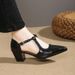 Women's Plus Size Mid Heel Leather Shoes Summer New Style Pointed Toe Chunky Heel Hollow Single Retro Woven_vogvips.com