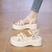 Thick-soled Silver Open-toed Sandals Women's Day Out With Skirt Casual Vacation Roman Beach Shoes_vogvips.com