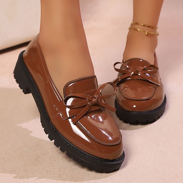 Women's Plus Size Bow Loafers – British-Inspired Slip-On Shoes With Comfortable Cushioning For Autumn & Winter Casual Wear_vogvips.com