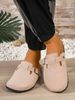 Men's Mules New Spring Retro Slip-On Casual Loafers Pu Upper Solid Color Fleece Cork Pattern Closed Toe Semi-Slip Flat Slippers With Adjustable Buckle_vogvips.com