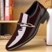 Men's Formal Dress Shoes - Shiny PU Leather Business Oxfords With Waterproof Sole, Comfortable Low-Cut Pointed Toe For Office & Casual Wear_vogvips.com