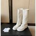 Cowhide Edition~ White Moonlight Boots Small Fragrant Wind Round Head Flat Bottom Boots Knight Boots Women's Tall Pants Boots_vogvips.com