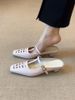 Women's Shoes Retro Woven Square Toe Mules, Versatile T Strap Closed Toe Sandals._vogvips.com
