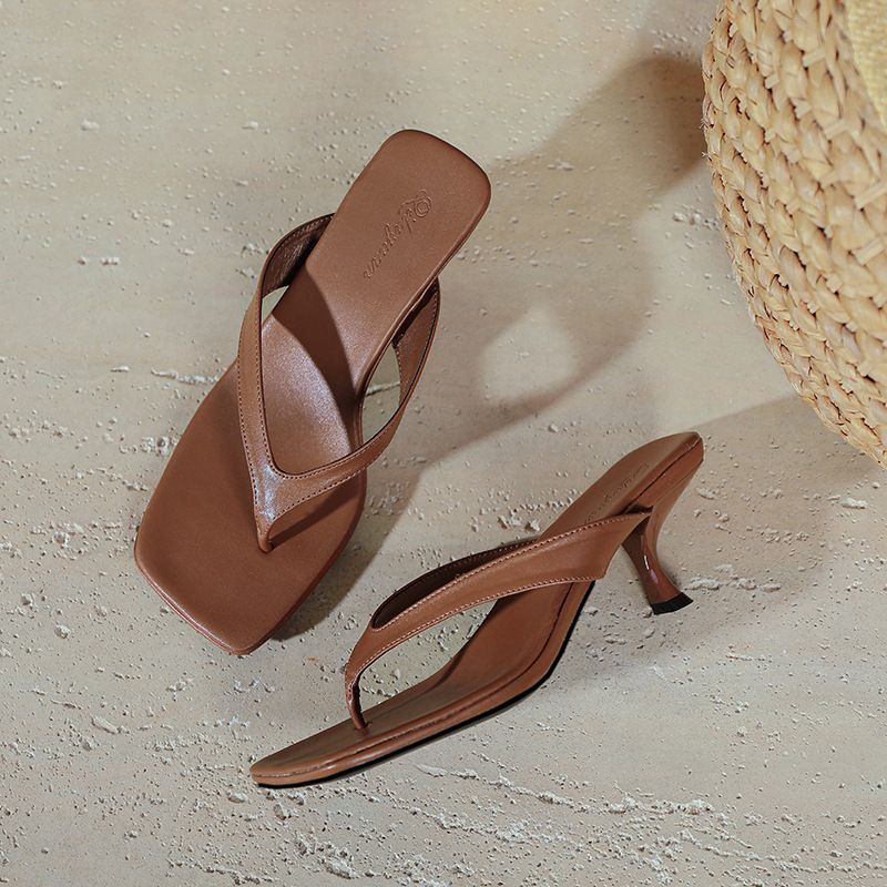 Summer Stylish Flip Flops Chic Kitten Heel Sandals plus Size Square Toe High Heels Stiletto Women's Shoes 2025 New Style_vogvips.com
