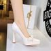 8399-H105 European And American Style Chunky Heel High-heeled For Women, Pointed Toe, Shallow Cut, Patent Leather,_vogvips.com