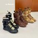 Retro Women's Martin Boots Spring 2025 Brown Suede round Toe Lace-Up Ankle Wedge Sports Boxing Boots_vogvips.com