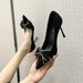 Korean Version Solid Color Slim Heeled High Heels For Spring Summer Of 20024. New Butterfly Knot Rhinestone Design,_vogvips.com
