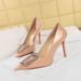 6122-3K66 Banquet Heels Women's Slim Ultra High Heels, Lacquer Leather, Shallow Mouth, Pointed Water Diamond Metal_vogvips.com