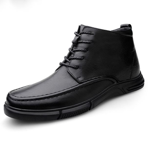 Men's Fleece Thickened Medium Tube Casual Shoes Round Head Men's Leather Shoes_vogvips.com