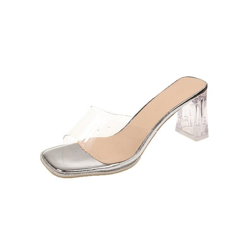 Women's Spring Transparent High Heel Slides - Crystal Chunky Mule Sandals (Fashionable & Versatile Open-Toe Slippers For Women)_vogvips.com