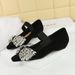 Light Luxury Elastic Band One-pedal Low-heeled Women's Single Shoes Dazzling Rhinestone Bow Wedge-heeled Women's Shoes_vogvips.com