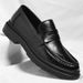 Men's Slip-On Leather Loafers With Textured Thick Sole For Business Formal_vogvips.com