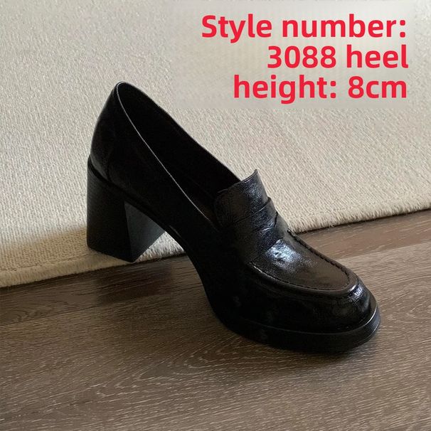 High-heeled Loafers Women's Small Leather Shoes Women's Simple One-pedal Commute Silent_vogvips.com