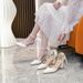Wedding Pointed Women's Thick Heel Pearl Ribbon Large Size White Women's Shoes_vogvips.com