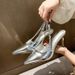 New Pointed Shallow Mouth Rhinestone Patent Leather Silver High Heels Women Thin Heel Versatile Professional One-Strap_vogvips.com