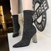 3128-2 European And American Style Women's With Metal Chunky High Heel, Sexy Nightclub Slimming Pointed Toe Knitted_vogvips.com
