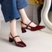 Burgundy Leather High-heeled For Women, 2025 Summer New Style, Pointed Toe, Back Strap Sandals, Elegant Casual Women's_vogvips.com