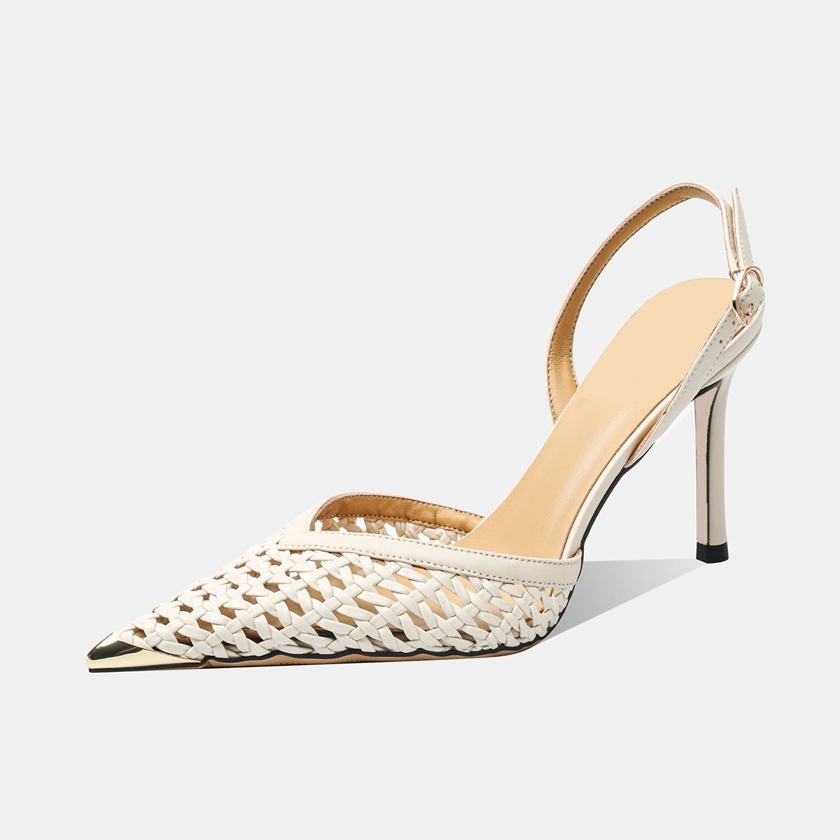 French Style Pointed High Heels With Dress Genuine Leather Silver Stiletto Shallow Mouth Single Shoes Breathable Hollow_vogvips.com