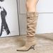 158A-1 Winter Pointed Toe Stiletto Slimming For Women, Slouch With Belt Buckle, Pleated High Heel Long Boots, Slim Boots_vogvips.com