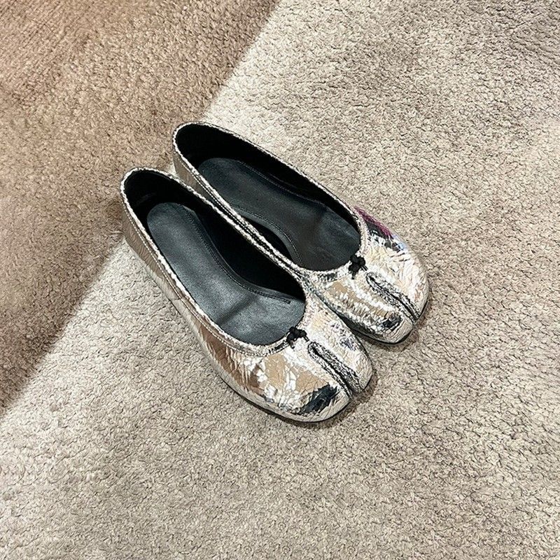 Sheepskin Version ~ Soft Sole Pig Trotter Split Toe For Women Genuine Shallow Mouth Flat Women's Single Silver Mary Jane_vogvips.com
