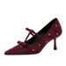 9517-1 Women's High Heels With Bowknot, Elegant And Sexy, Thin Heel, Shallow Mouth, Suede, Pointed Toe, Rhinestone,_vogvips.com