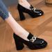 Women’s Shoes British Style Round Toe Leather Shoes For Women Patent Leather Thick Heels Deep Mouth Single Shoes Trend With Metal Buckle High Heels_vogvips.com