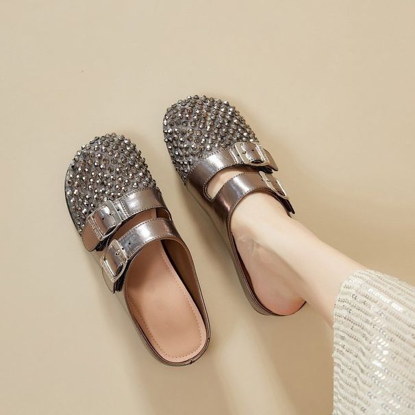 Rhinestone-embellished Hollowed-out Closed-toe Mules Outdoor Wear, 2026 Hot-selling Summer Mesh Breathable Rhinestone_vogvips.com