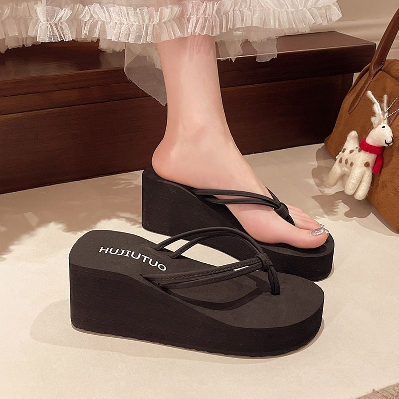 Women's 5cm Flip Flops mid High Heel Platform Sandals Thick Sole Height Increasing Summer Slippers Simple New Style_vogvips.com
