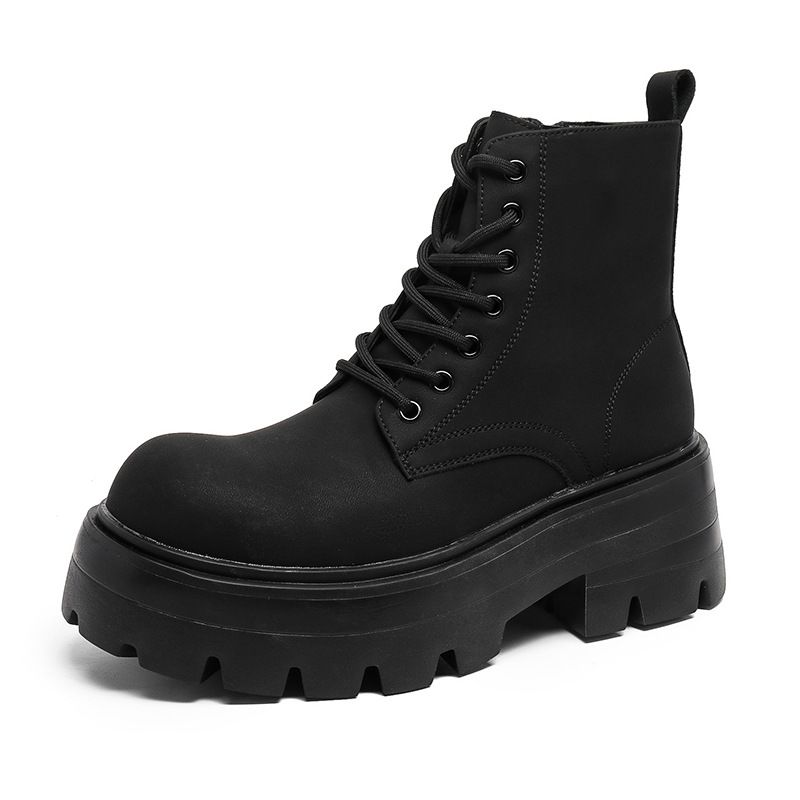 Retro Martin Boots Thick-soled Heightening High-top Leather Shoes Locomotive Boots Martin Boots_vogvips.com