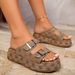 Women's Plus Size Platform Slippers Khaki Color Rose Print Lightweight Comfortable Slippers_vogvips.com