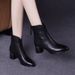 ShoeVault 2024 New Short Women, Chunky Soft Leather High Heel Fleece-Lined Cotton Autumn Winter Women's Shoes, Pointed Toe Martin_vogvips.com