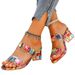 Water Diamond Coarse Heel Pattern One Line High Heels Cool Slippers For Women's Fashion Outerwear, Color Blocked, Follow_vogvips.com