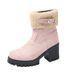 Winter Warm Plus Size Women's High Heeled Cotton Shoes Chunky Heel Platform Boots With Belt Buckle Fur Lined Toe_vogvips.com