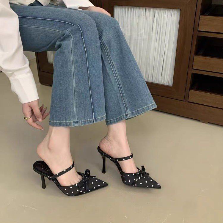 2026 Fashion New French Polka Dot Pointed Toe Baotou Stiletto High-end Women's Sandals_vogvips.com