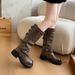 2024 Briish Syle Ruched Slouch Auumn Women's Thick Sole Slip-On Chunky Heel Over-he-Knee Long Boos Trendy Hollow_vogvips.com