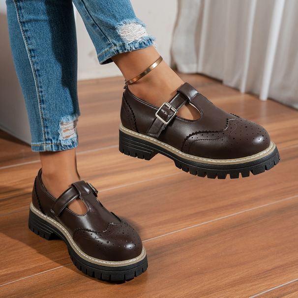 Retro Women's Leather Shoes British Style Hollowed out Buckle Loafers plus Size Spring New Style Dress Shoes_vogvips.com