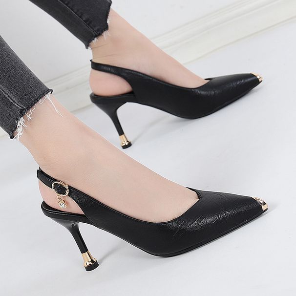 New Spring Summer Soft Leather Pointed Toe Closed Back Open Thin High Heel Work Professional Women Sandals_vogvips.com